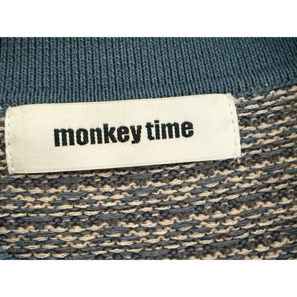 Monkey Time XL Button-Up Knit Cardigan Sweater With Teal Collar & Geometric Patt - Picture 5 of 11